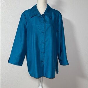 DRAPERS&DAMONS Teal Satin Polyester Button-Up Women's Top